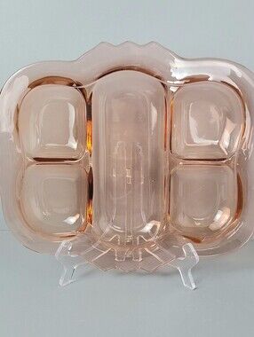 Vintage Cambridge No. 72491 Pink Depression Glass 5-Part Divided Relish Tray